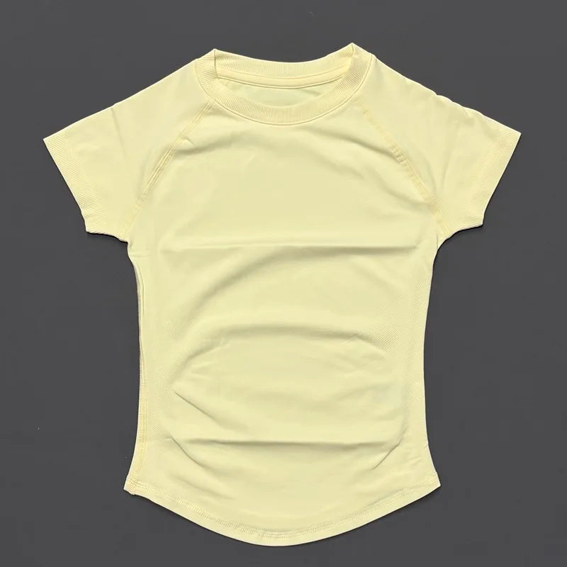 HISTELLO Sports Short Sleeve Top Women Gym Yoga Top Workout Clothes Sports T Shirt Fitness Activewear Running Tight Tops