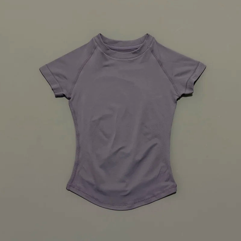 HISTELLO Sports Short Sleeve Top Women Gym Yoga Top Workout Clothes Sports T Shirt Fitness Activewear Running Tight Tops